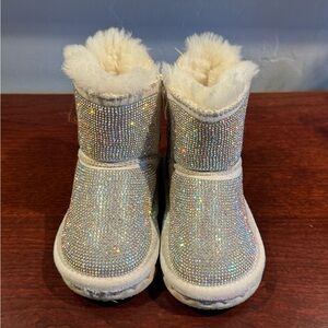 TDoe a Dear Handcrafted Holographic Rhinestone Toddler Boot - Ivory